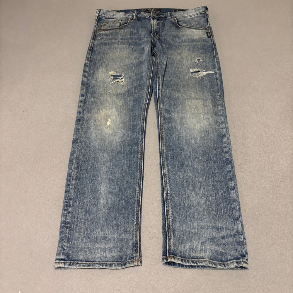 Silver Jeans Co Eddie Mens Relaxed Fit 32x30 Distressed Denim Blue Casual